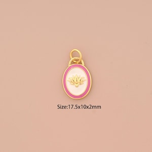 18K Gold Lotus Charms,Enamel Lotus Charms Pendants,Lotus Charm for DIY Jewelry Making Supply