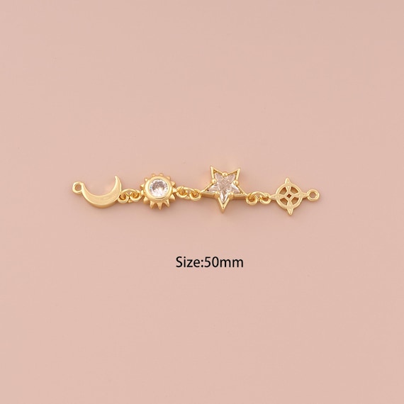 18K Gold Star Connector,CZ Pave Minimalist Connector Charms,Moon Connector for DIY Jewelry Making Supply