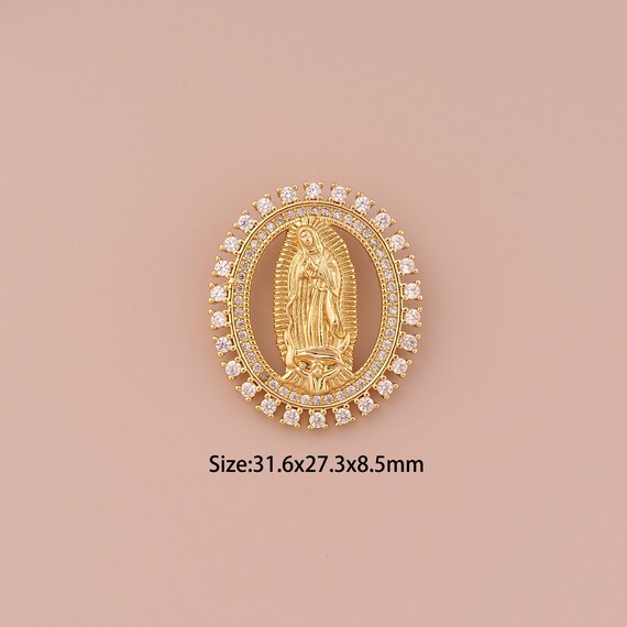 18K Gold Virgin Mary Charms,CZ Pave Minimalist Charms Pendants,Catholic Charm for DIY Jewelry Making Supply