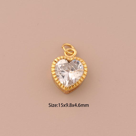18K Gold Heart Charms,CZ Pave Minimalist Charms Pendants,Heart Charm for DIY Jewelry Making Supply
