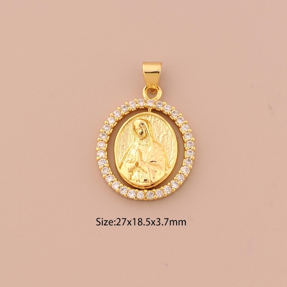 18K Gold Virgin Mary Charms,CZ Pave Religious Charms Pendants,Catholic Charm for DIY Jewelry Making Supply