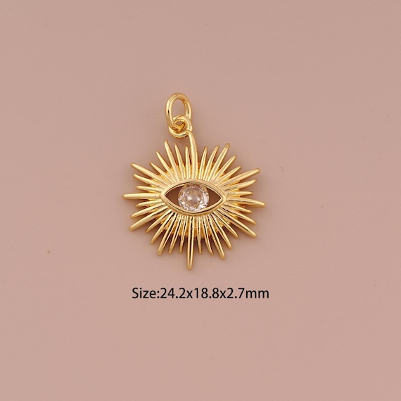 18K Gold Evil Eye Charms,CZ Pave Minimalist Charms Pendants,Devil Eye Charm for DIY Jewelry Making Supply