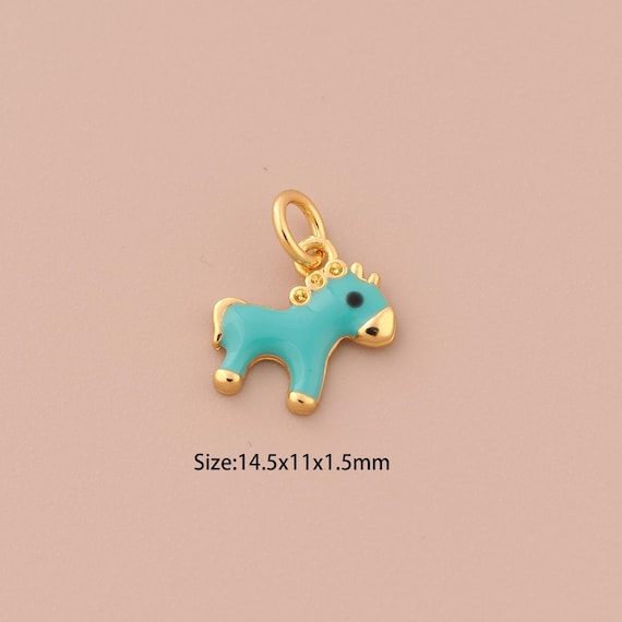 18K Gold Horse Charms,Enamel Animal Charms Pendants,Horse Charm for DIY Jewelry Making Supply