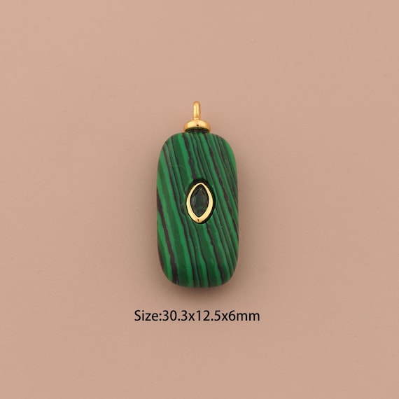 18K Gold Energy Stone Charms,Natural Stone Charms Pendants,Malachite Charm for DIY Jewelry Making Supply