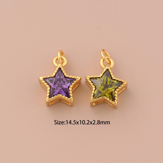 18K Gold Star Charms,CZ Pave Celestial Charms Pendants,Star Charm for DIY Jewelry Making Supply