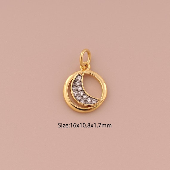 18K Gold Moon Charms,CZ Pave Minimalist Charms Pendants,Moon Charm for DIY Jewelry Making Supply