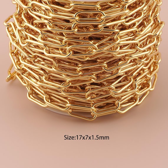 3.28 Feet 18K Gold Paper Clip Chain,Special Chain,Semi-Finished Chain for DIY Jewelry Making Supply