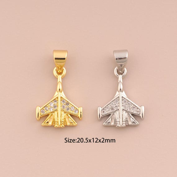 18K Gold Airplane Charms,CZ Pave Airplane Charms Pendants,Airplane Charm for DIY Jewelry Making Supply