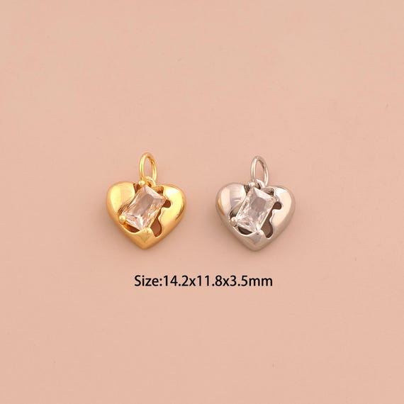 18K Gold Heart Charms,CZ Pave Love Charms Pendants,Heart Charm for DIY Jewelry Making Supply