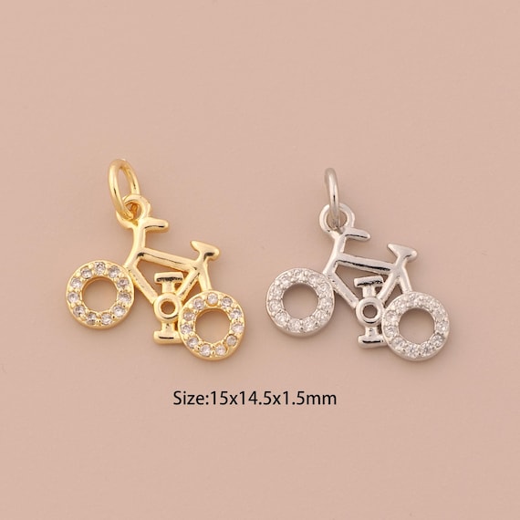18K Gold Bicycle Charms,CZ Pave Bicycle Charms Pendants,Bicycle Charm for DIY Jewelry Making Supply
