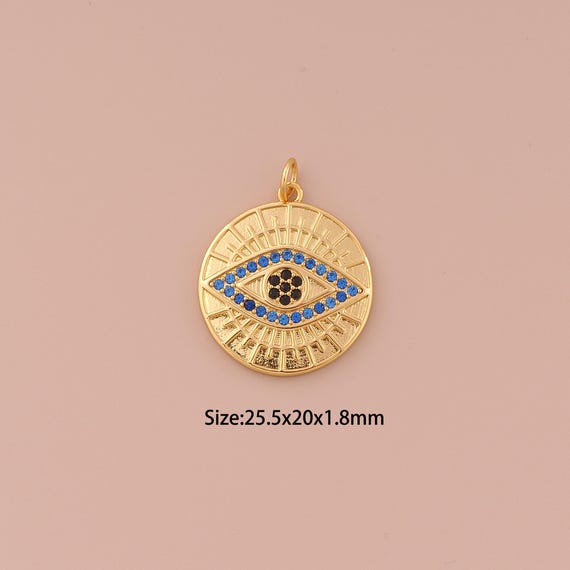 18K Gold Evil Eye Charms,CZ Pave Minimalist Charms Pendants,Devil Eye Charm for DIY Jewelry Making Supply