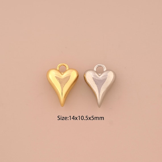 18K Gold Heart Charms,Heart Charms Pendants,Heart Charm for DIY Jewelry Making Supply