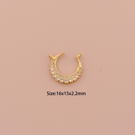 18K Gold Moon Charms,CZ Pave Minimalist Charms Pendants,Moon Charm for DIY Jewelry Making Supply