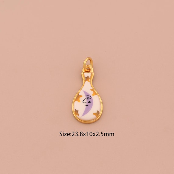 18K Gold Vase Charms,Enamel Moon Charms Pendants,Star Charm for DIY Jewelry Making Supply