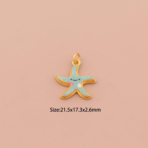 18K Gold Starfish Charms,Enamel Starfish Charms Pendants,Starfish Charm for DIY Jewelry Making Supply