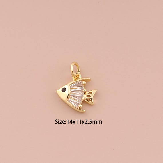 18K Gold Fish Charms,CZ Pave Minimalist Charms Pendants,Fish Charm for DIY Jewelry Making Supply