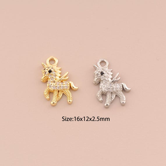 18K Gold Pegasus Charms,CZ Pave Pegasus Charms Pendants,Pegasus Charm for DIY Jewelry Making Supply