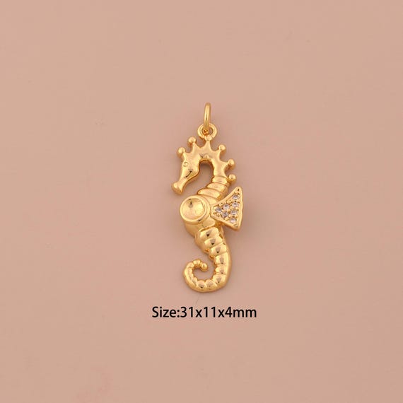 18K Gold Seahorse Charms,CZ Pave Marine Life Charms Pendants,Seahorse Charm for DIY Jewelry Making Supply