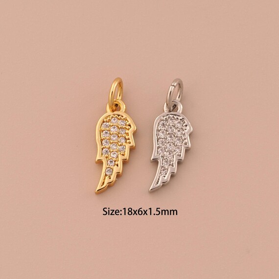 18K Gold Wing Charms,CZ Pave Minimalist Charms Pendants,Wing Charm for DIY Jewelry Making Supply