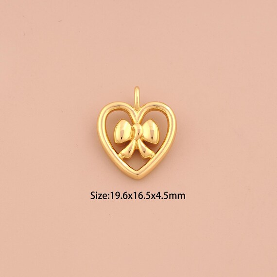 18K Gold Heart Charms,Bow Charms Pendants,Love Charm for DIY Jewelry Making Supply