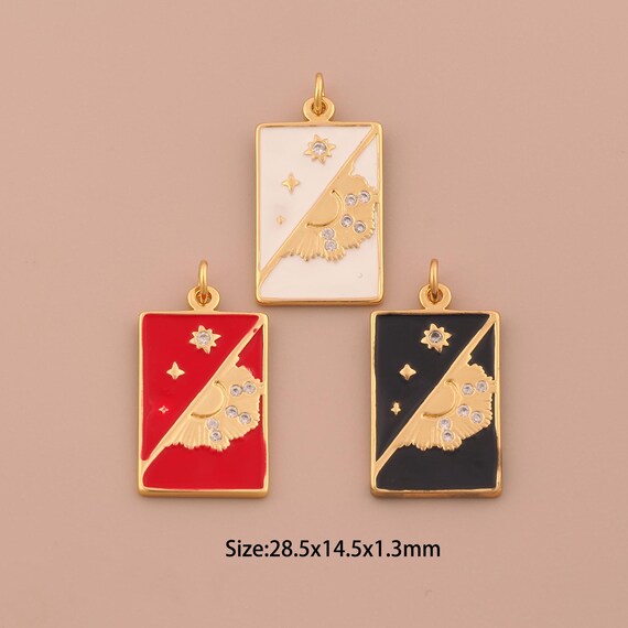 18K Gold Sun Star Charms,CZ Pave Celestial Charms Pendants,Enamel Square Charm for DIY Jewelry Making Supply