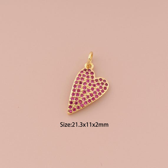 18K Gold Heart Charms,CZ Pave Minimalist Charms Pendants,Heart Charm for DIY Jewelry Making Supply