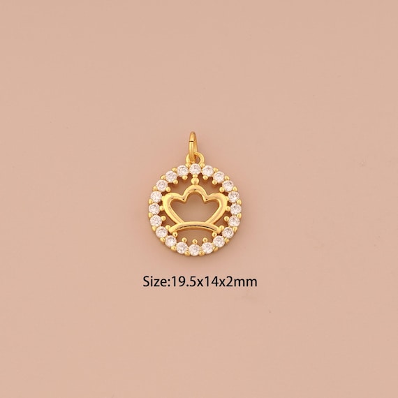 18K Gold Lotus Charms,CZ Pave Round Charms Pendants,Lotus Charm for DIY Jewelry Making Supply