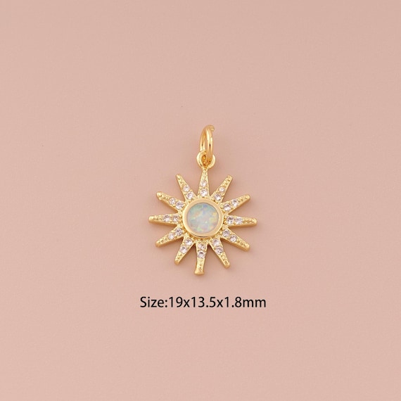 18K Gold Sun Charms,CZ Pave Minimalist Charms Pendants,Sun Charm for DIY Jewelry Making Supply