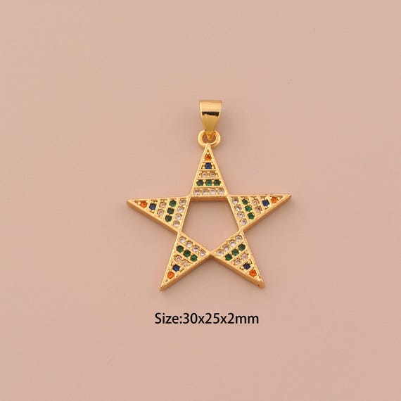 18K Gold Star Charms,CZ Pave Celestial Charms Pendants,Star Charm for DIY Jewelry Making Supply