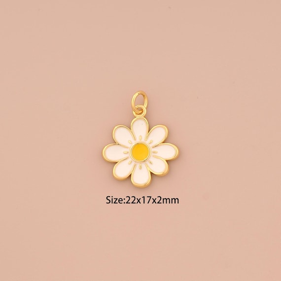 18K Gold Flower Charms,Enamel Flower Charms Pendants,Flower Charm for DIY Jewelry Making Supply