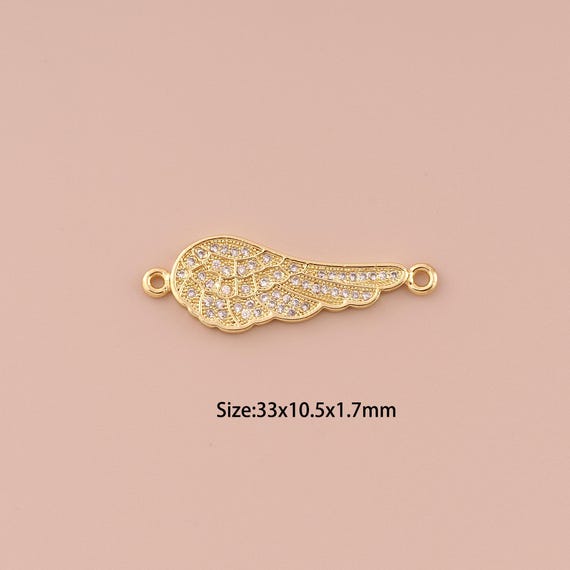 18K Gold Wing Connector,CZ Pave Minimalist Connector Charms,Wing Connector for DIY Jewelry Making Supply