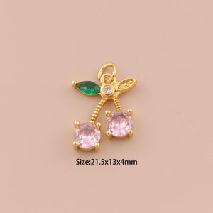 18K Gold Cherry Charms,CZ Pave Minimalist Charms Pendants,Fruit Charm for DIY Jewelry Making Supply