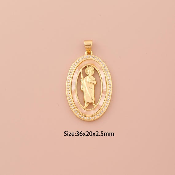 18K Gold St.Juda Charms,CZ Pave Minimalist Charms Pendants,Saint Jude Charm for DIY Jewelry Making Supply