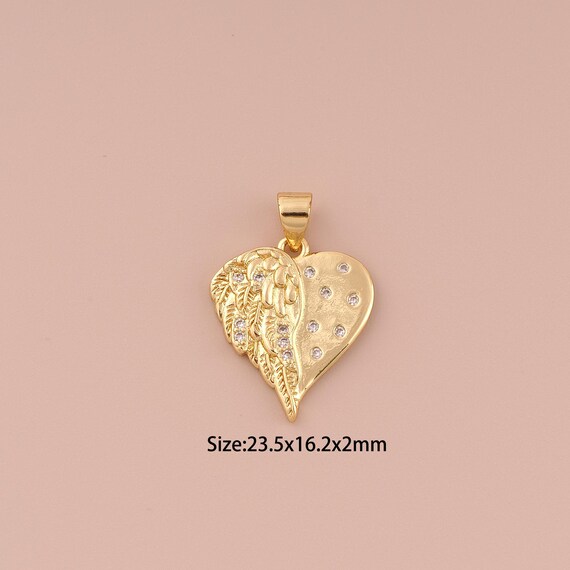 18K Gold Heart Charms,CZ Pave Minimalist Charms Pendants,Heart Charm for DIY Jewelry Making Supply