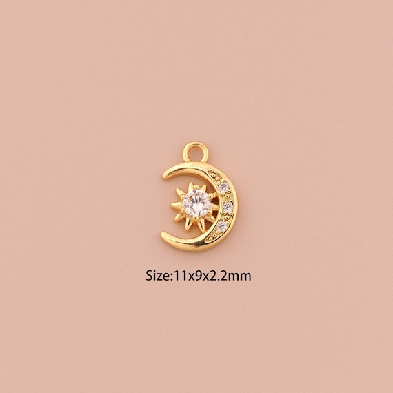 18K Gold Moon Charms,CZ Pave Minimalist Charms Pendants,Star Charm for DIY Jewelry Making Supply