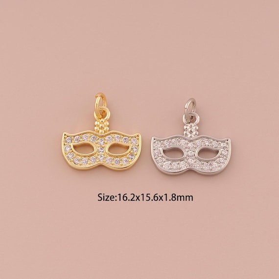 18K Gold Mask Charms,CZ Pave Minimalist Charms Pendants,Mask Charm for DIY Jewelry Making Supply