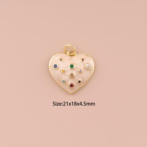 18K Gold Heart Charms,CZ Pave Minimalist Charms Pendants,Heart Charm for DIY Jewelry Making Supply