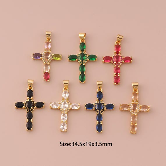18K Gold Cross Charms,CZ Pave Minimalist Charms Pendants,Christian Charm for DIY Jewelry Making Supply
