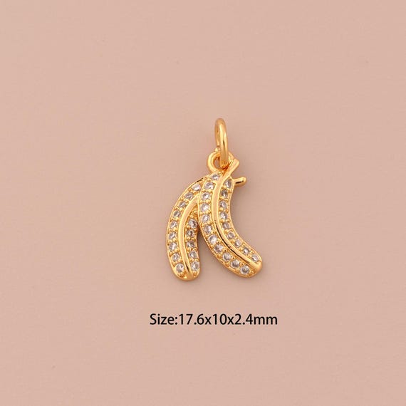 18K Gold Banana Charms,CZ Pave Fruit Charms Pendants,Banana Charm for DIY Jewelry Making Supply