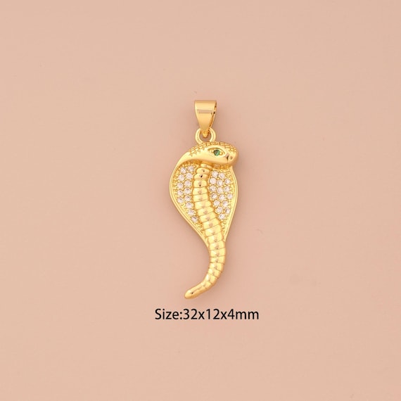 18K Gold Snake Charms,CZ Pave Animal Charms Pendants,Snake Charm for DIY Jewelry Making Supply