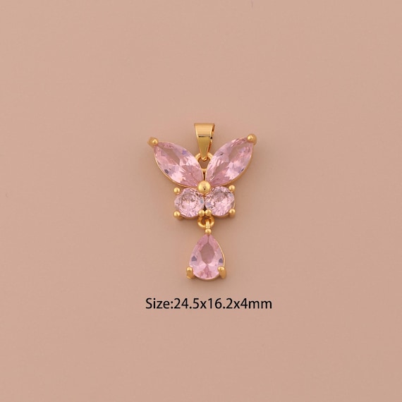 18K Gold Butterfly Charms,CZ Pave Insect Charms Pendants,Tear Drop Charm for DIY Jewelry Making Supply