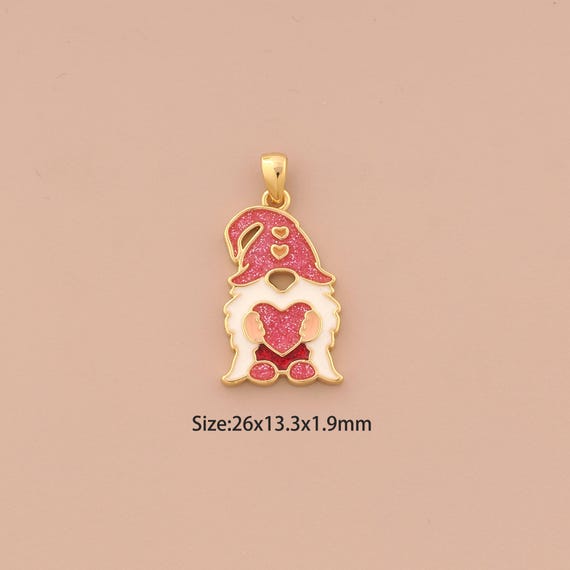 18K Gold Santa Claus Charms,Christmas Charms Pendants,Enamel Heart Charm for DIY Jewelry Making Supply