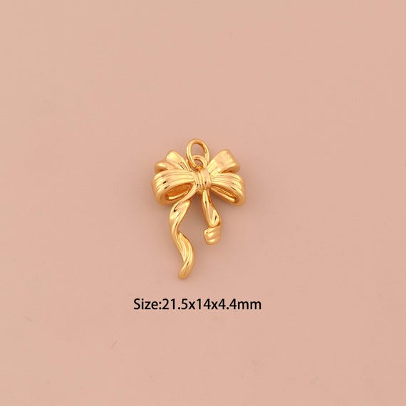 18K Gold Bow Charms,Tie Charms Pendants,Bow Charm for DIY Jewelry Making Supply