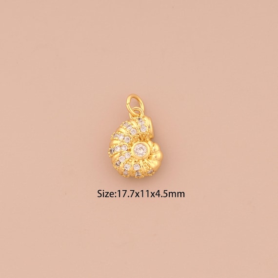 18K Gold Shell Charms,CZ Pave Shell Charms Pendants,Shell Charm for DIY Jewelry Making Supply