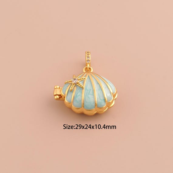 18K Gold Shell Starfish Charms,CZ Pave Photo Frame Charms Pendants,Enamel Oyster Charm for DIY Jewelry Making Supply