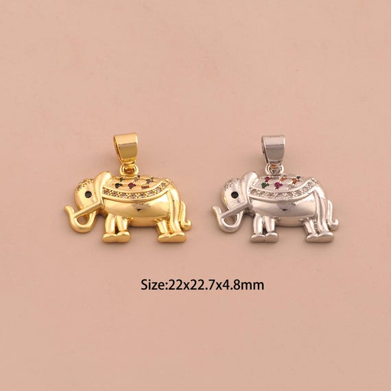 18K Gold Elephant Charms,CZ Pave Animal Charms Pendants,Elephant Charm for DIY Jewelry Making Supply