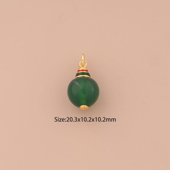 18K Gold Natural Stone Charms,Opal Charms Pendants,Round Charm for DIY Jewelry Making Supply