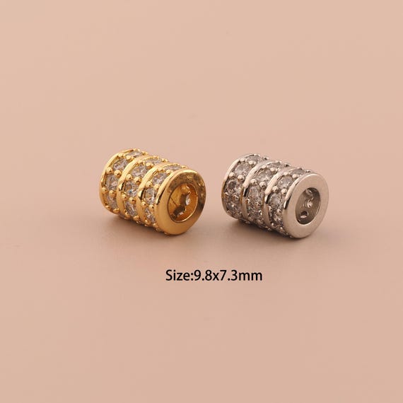 18K Gold Cylindrical Spacer Bead,CZ Pave Minimalist Bead,Cylindrical Bead for DIY Jewelry Making Supply