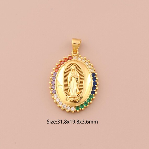 18K Gold Virgin Mary Charms,CZ Pave Religious Charms Pendants,Catholic Charm for DIY Jewelry Making Supply