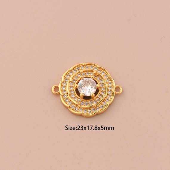 18K Gold Round Connector,CZ Pave Round Connector Charms,Round Connector for DIY Jewelry Making Supply